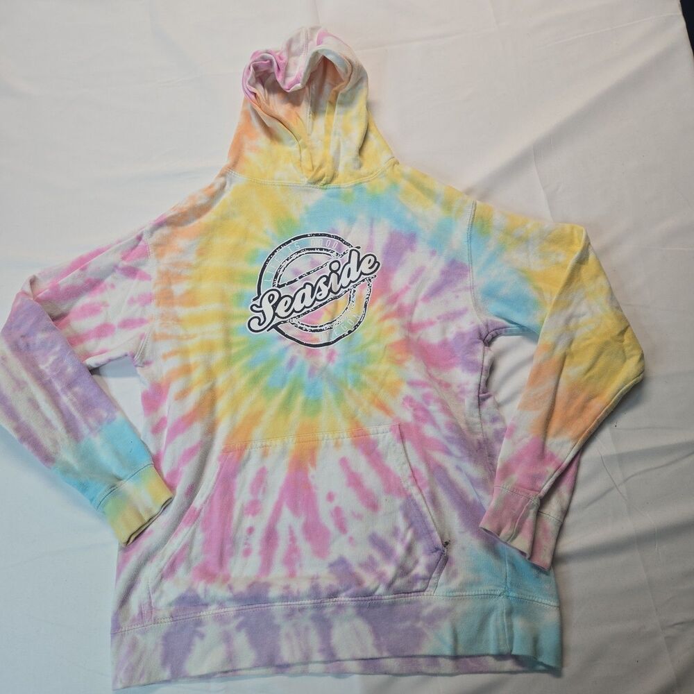 Seaside Oregon Coast Hoodie Girls Rainbow Sweatshirt XL Tie Dye Pullover Beach